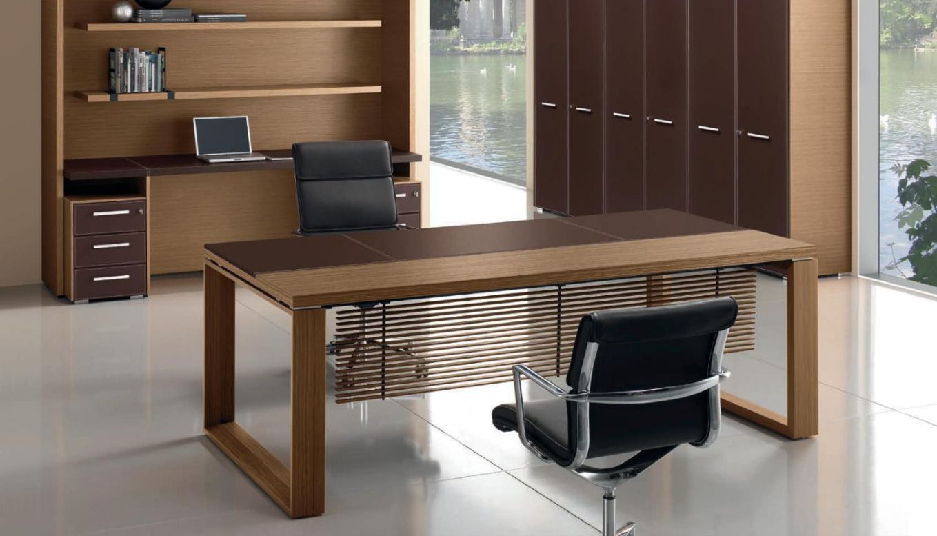 Bureau de direction contemporain et élégant - Arche - bois et cuir de grande qualité_2