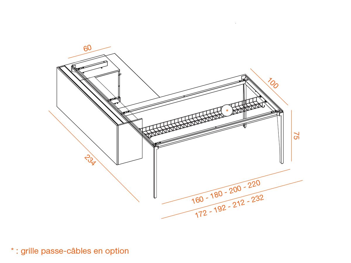 Bureau de direction en bois Wilson avec retour sur caisson - Design minimaliste - Fabriqué en Italie_2