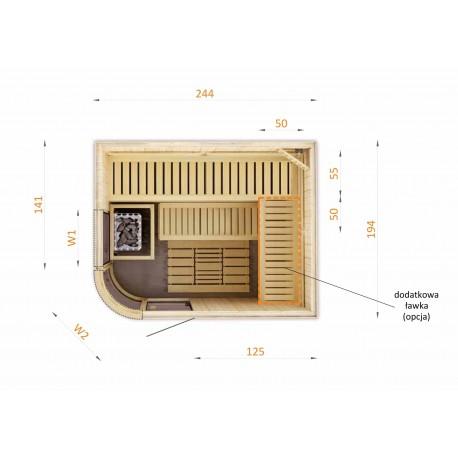 Cabine de sauna arrondie 244x194x199 - Poêle HARVIA VEGA 9KW à commande déportée - Bois d'épicéa scandinave_2
