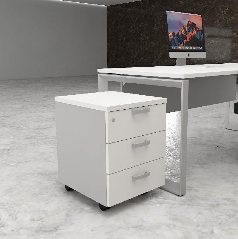 Caisson mobile 3 tiroirs classiques bicolore - MobelLinea - Blanc pastel, Gris aluminium_2