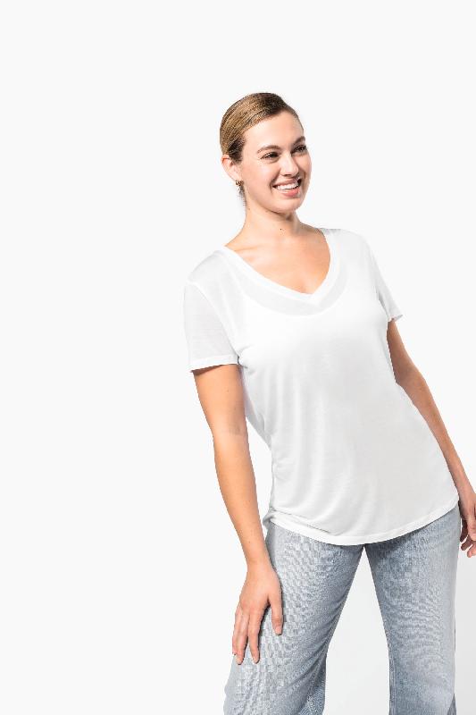 T-shirt Lyocell TENCEL col V manches courtes femme - 145 g - Réf: KNS323 - Marque Kariban_2
