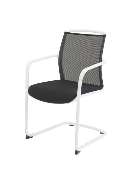 Fauteuil multi-usage WHITE - neuf - empilable - dossier en filet noir - structure en métal blanc_2