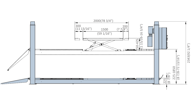 Pont élévateur 4 colonnes 5T avec ciseaux intégré 4T_2