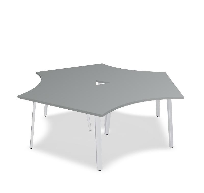 Bureau bench 3 personnes Ogi A - MDD. - Blanc 9010, Aluminium satiné_2