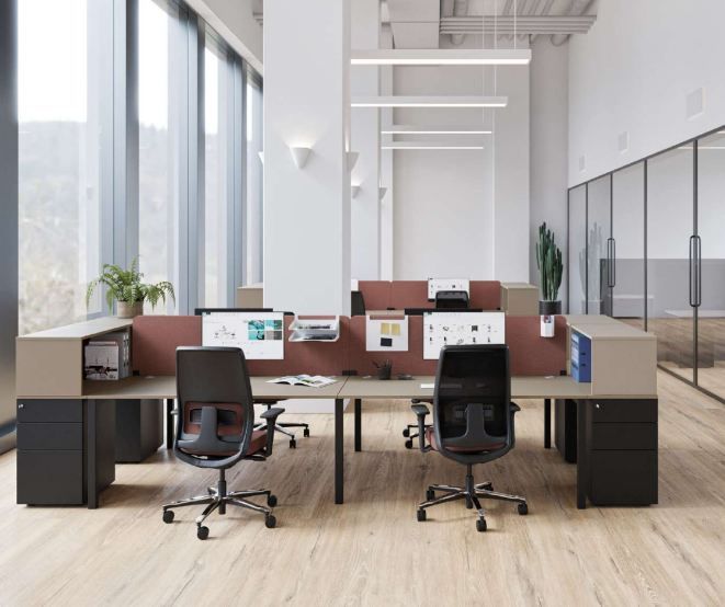 Bureau d'entreprise open space fixe classique - Gamme OPTIM' - Plateau mélaminé 25 mm et options personnalisables_2