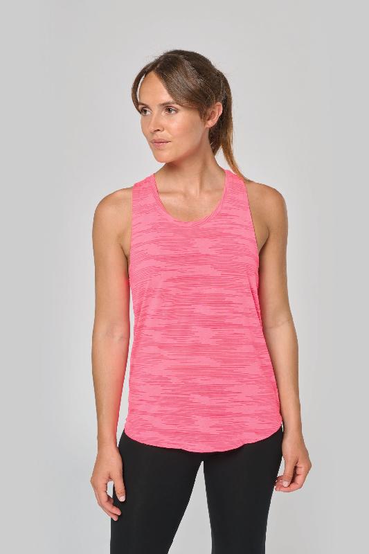 Débardeur sport femme - Réf: PA4009 - PROACT - Polyester et Viscose - Fluorescent Pink - Grandes emmanchures et dos nageur_2