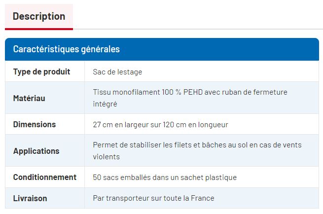 Sac de lestage - Serres du Val de Loire - 27 x 120 cm - Lot de 50 - Tissu monofilament PEHD_2