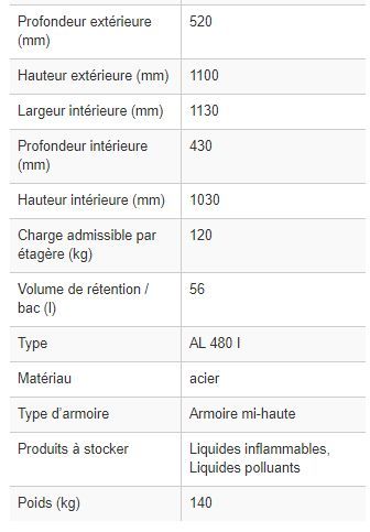 Armoire de sécurité AL 480 I - double paroi - 140180W - 2 étagères réglables et bac de rétention_2