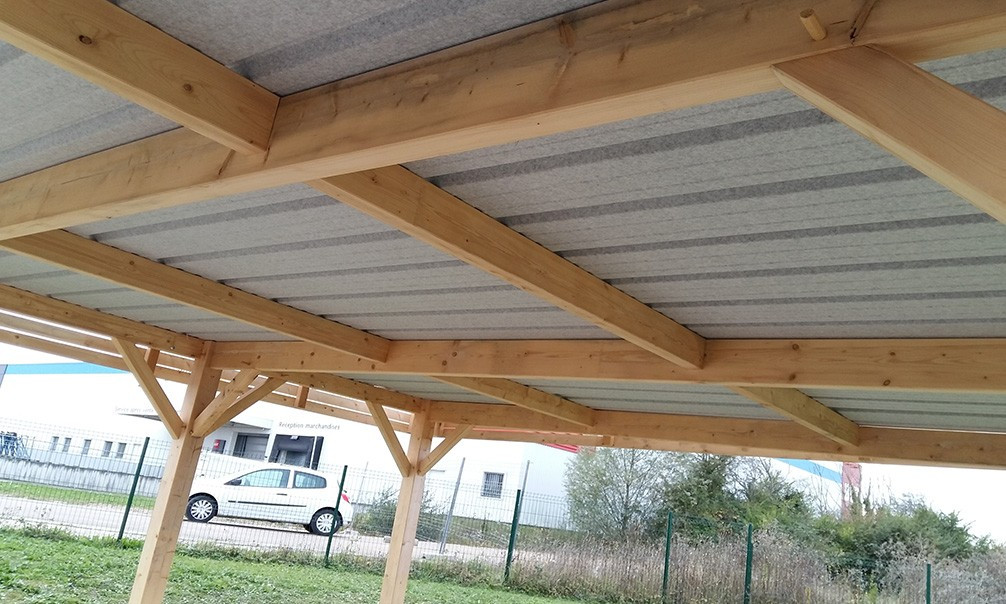 Abri camping-car ouvert evasion 1 / structure en bois / toiture plate / 7.37 x 3.30 m