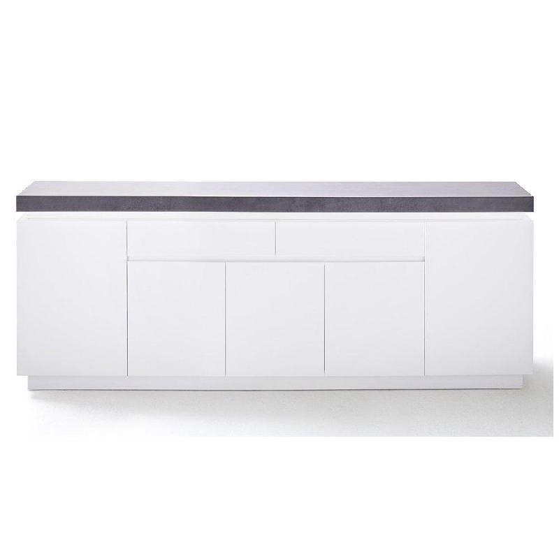 Buffet Atlantic City - 5 portes, 2 tiroirs, blanc laqué mat avec plateau imitation béton - L200 x H80 x P40_2