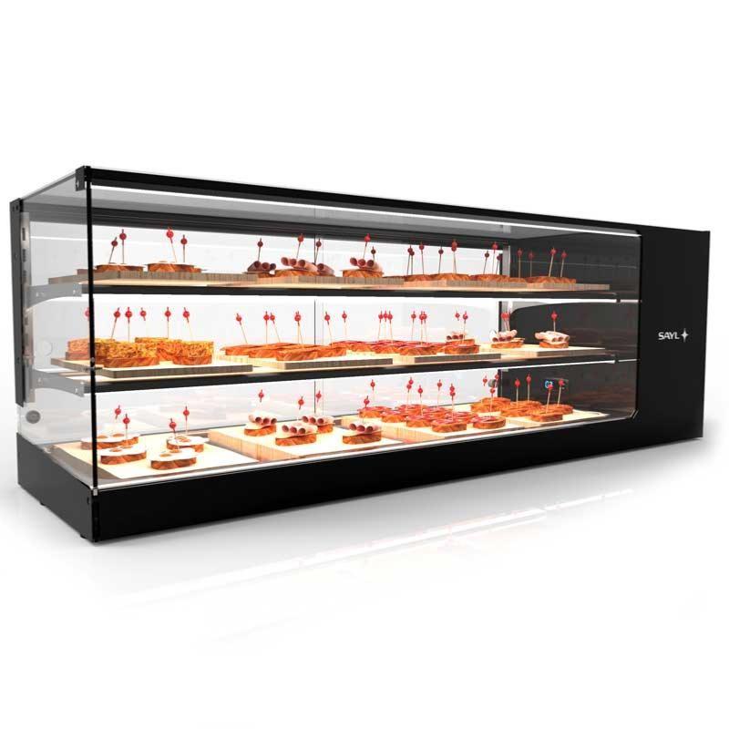 Vitrine réfrigérée LOGIC TRIPLE  - Avec étagères neutres - Cuve plane - L 1320 mm | Sayl Barcelona - Avec 2 étagères_2