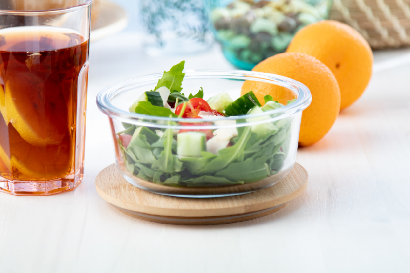 Lunch box en verre - Forme ronde avec couvercle en bambou naturel - 650 ml_2