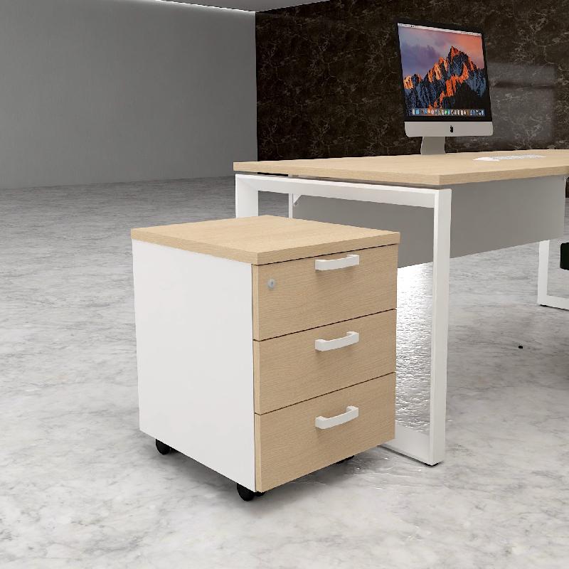 Caisson mobile 3 tiroirs classiques bicolore - MobelLinea - Blanc pastel, Chêne moyen_2