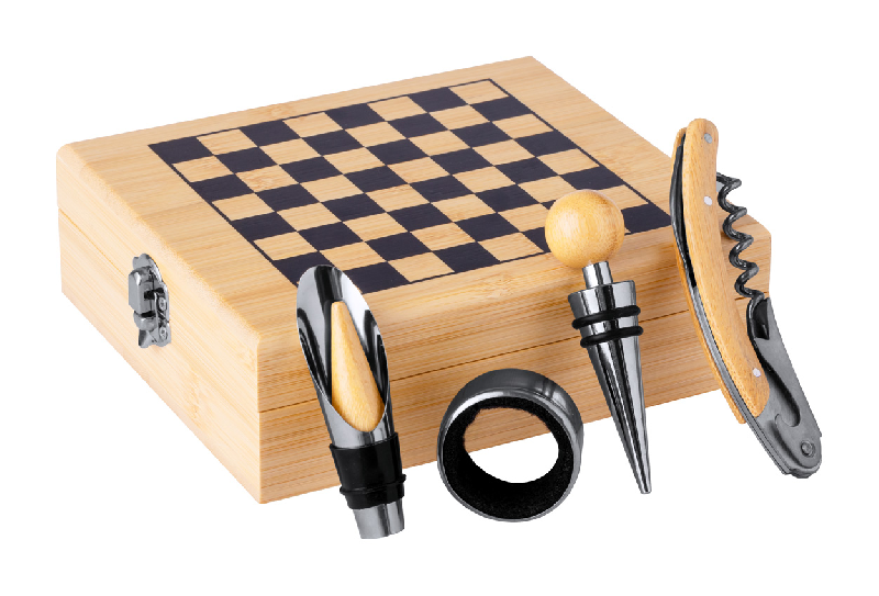 Set à vin en acier inoxydable - Jeu d'échecs en bambou avec 32 pièces et accessoires_2