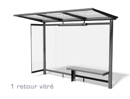 Abri bus evolution / structure en acier / bardage en verre securit / avec banquette 350 x 155 cm_3