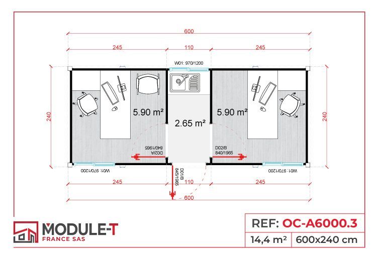 Espace de travail modulaire 20 pieds avec revêtement sol PVC