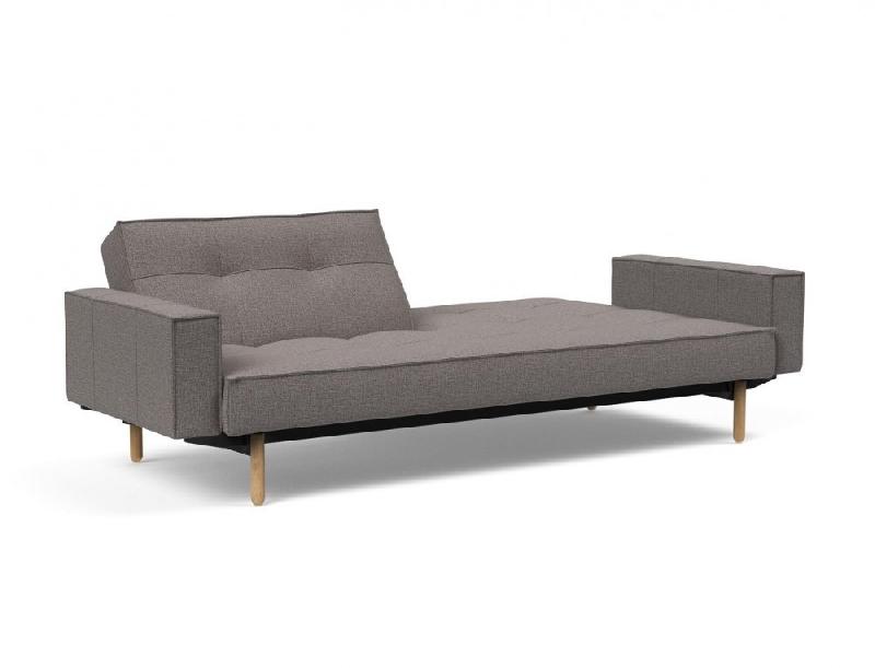 Canapé convertible Splitback Stem avec accoudoirs - Pieds obus chêne naturel - Tissu Mixed Dance Grey - Couchage 115x210 cm_2