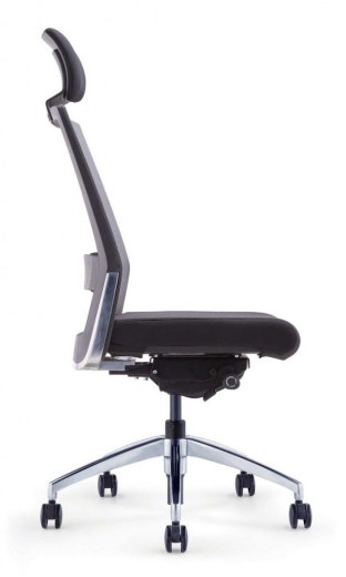 Siège opérateur Créa Premium noir avec dossier résille, soutien lombaire réglable et base alu poli - Référence 9500 SB A_2