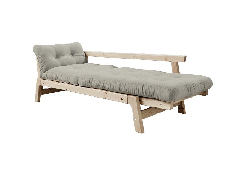 Banquette convertible futon Step - pin massif, tissu lin, couchage 70x200 cm - design élégant et multifonction_2