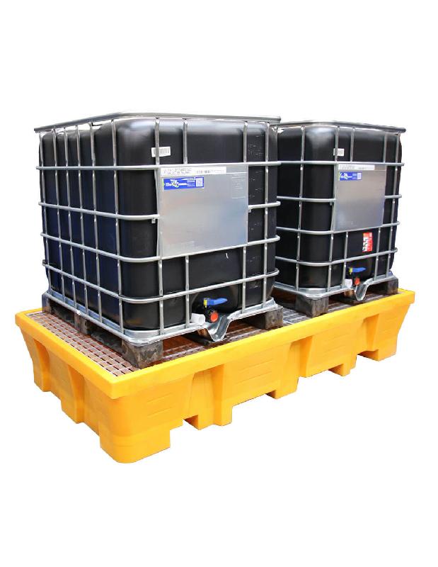 Bac de rétention PE Bi-conteneur 1050 litres + caillebotis - Caillebotis acier galvanisé_2