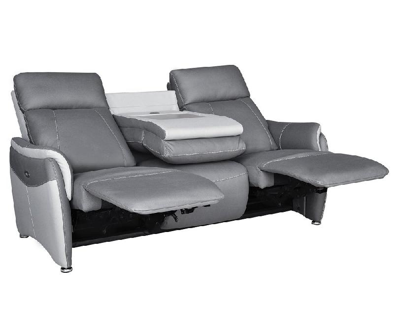 Canapé 3 places électrique Cabries - 2 relax zéro gravité - bi-color microfibre plomb/gris perle avec têtières ajustables et port USB_2