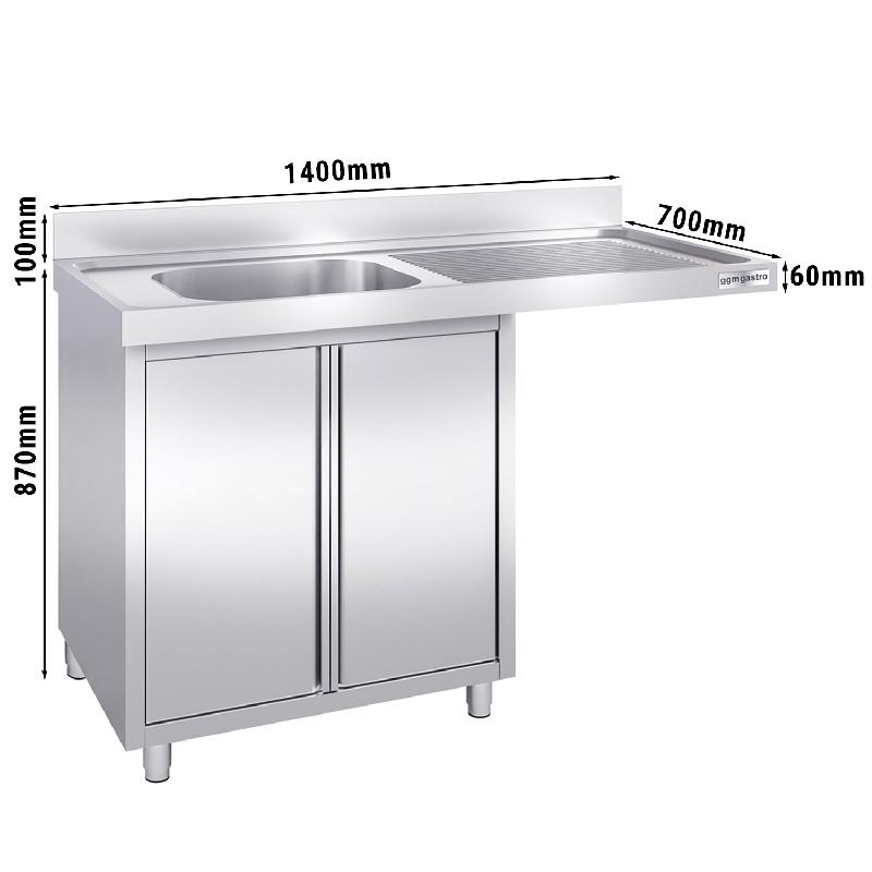 Plonge Inox 1 bac sur placard avec passage lave-vaisselle - P 700 - GGM - 1400 mm bac à gauche_2