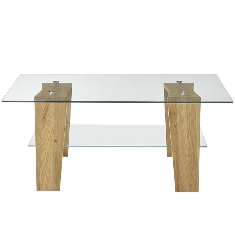 Table basse rectangulaire Lucey - Plateau en verre et structure en chêne naturel - 100 x 65 cm_2