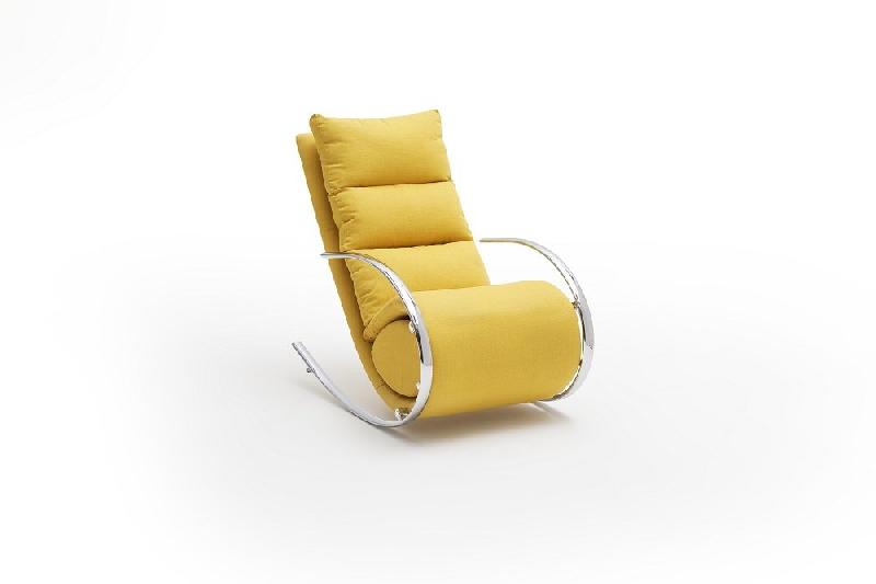 Fauteuil relax Yanis en tissu jaune avec pouf indépendant - Structure métal et design chic_2