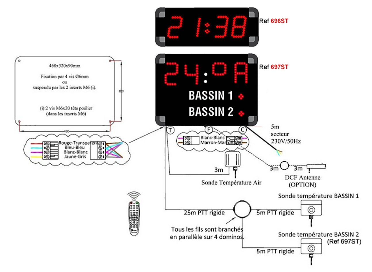 Afficheur intérieur/extérieur LED - Température air et bassins 1 et 2 - Horloge - 4 chiffres 9 cm - 0697ST_2