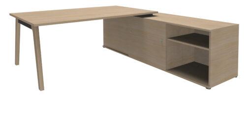 Bureau WOODY Manager neuf - L210 x P100 x H72,5 cm - console retour à droite - pieds carbone - plateau imitation Chêne clair - résistance au feu M3 - certification PEFC_2