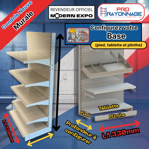 Gondole Murale de magasin à configurer - Hauteur 1600mm, Longueur 1 330mm [NEUVE]_2