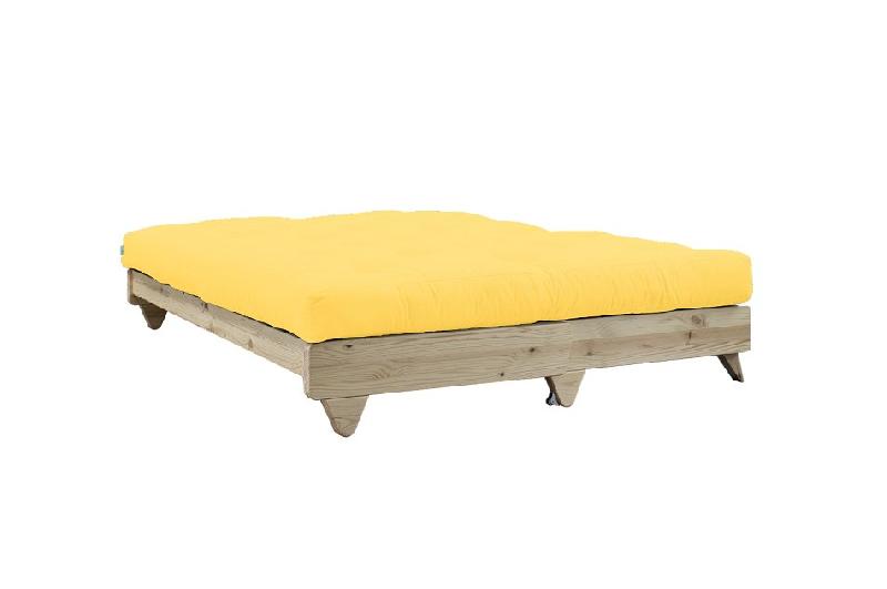 Banquette convertible FRESH - Pin massif - Coloris jaune - Couchage 140x200 cm - Matelas futon capitonné_2