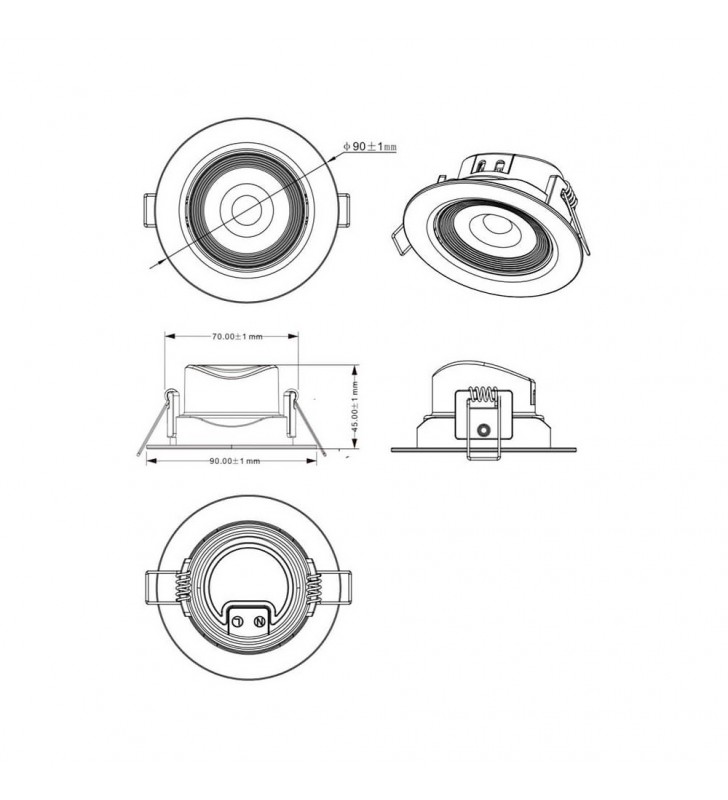 Downlight LED encastré - 7W - rond 45° - réf MNSOBR07 - blanc moderne, angle précis_2