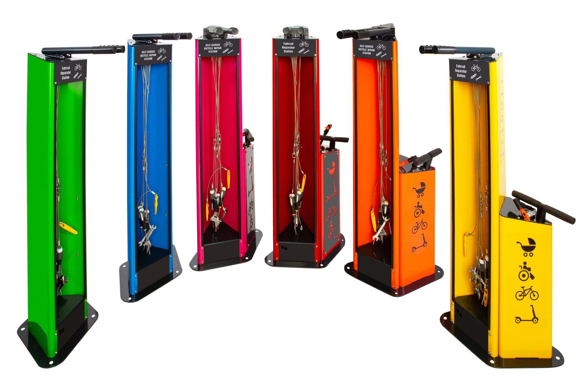 Station de réparation et gonflage vélo avec clés plates, tournevis, démonte-pneus, pompes - SAWO_2