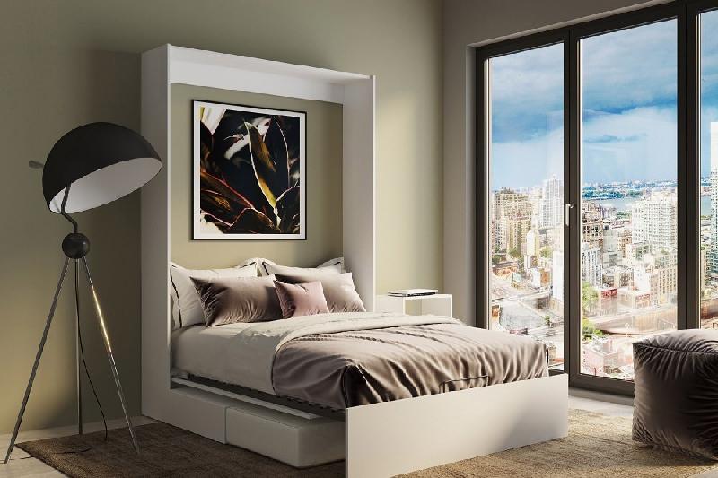 Armoire lit escamotable Dynamo Sofa - Blanc mat - Canapé polyuréthane blanc cassé 140x200 cm - Ouverture assistée_2