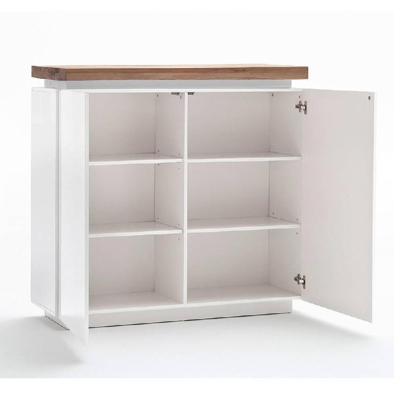 Buffet haut Romina - 2 portes laqué blanc mat - plateau chêne noueux huilé - LED intégré_2