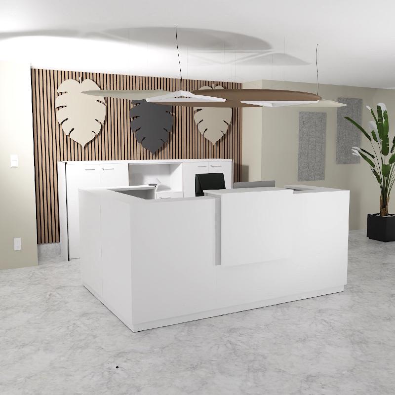 Banque d'accueil d'angle Delta Plus avec réhausse - Mobel Linea - 224, Blanc mat, Gauche, Blanc, Oui_2