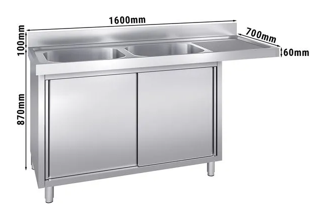 Plonge avec passage lave-vaisselle 160 x 70cm et placard - 2 cuves à gauche l40 x p50 x h25 cm_2