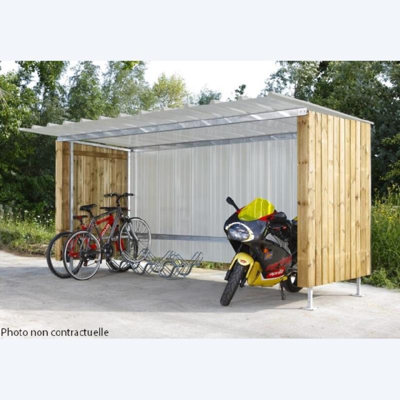 Abri extérieur à vélos, motos en bois & tôle - Abri initial 4 x 2,25 x 2,07 m de hauteur renforcé - Livré sans visserie_2