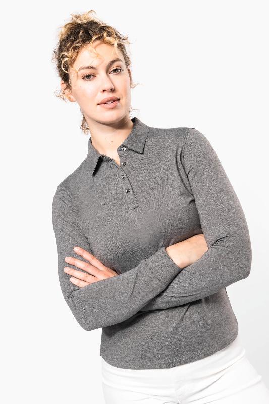 Polo jersey manches longues femme - Kariban Réf: K265 - 100% coton, col chemise, patte boutonnage 4 boutons_2