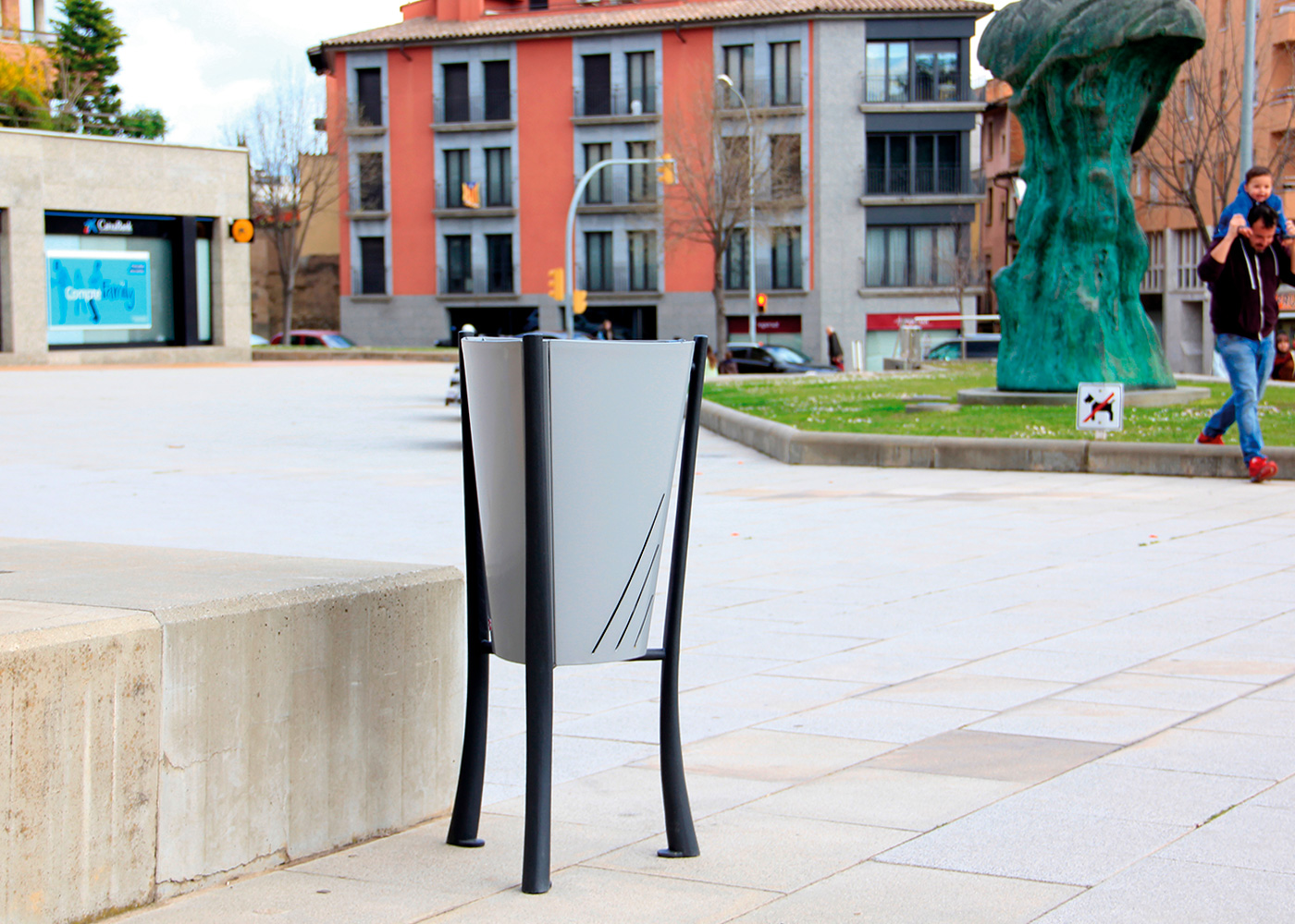 Poubelle publique Minsk PA612 - acier zingué peint avec seau intérieur et piètement en fonte ductile_2