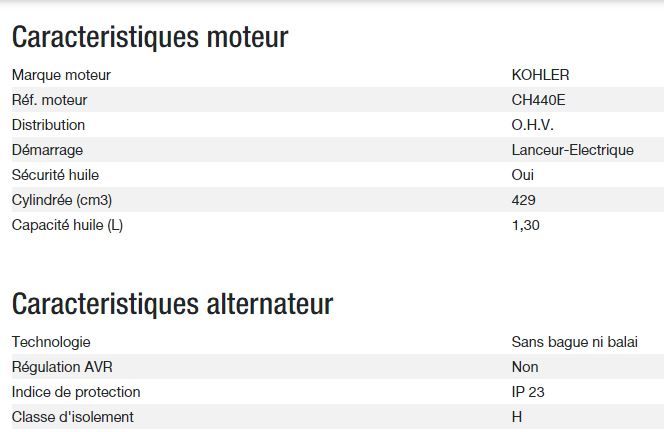 Groupe électrogène Technic 6500 E - Kohler - Puissance max 6,30 kW - 50 Hz - 230 V_2