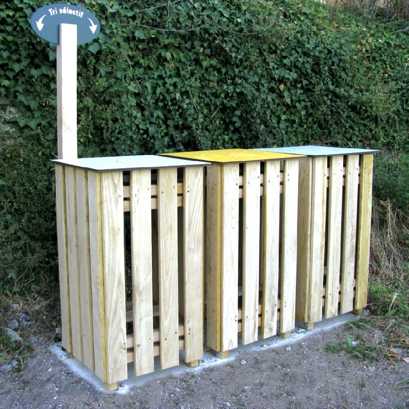 Corbeille carrée de tri sélectif en bois_2