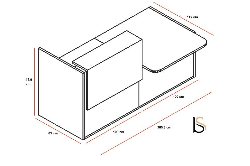 Bureau d'accueil lumineux Tera - MDD - 206, Chêne Canadien, Blanc mat, Droite_2