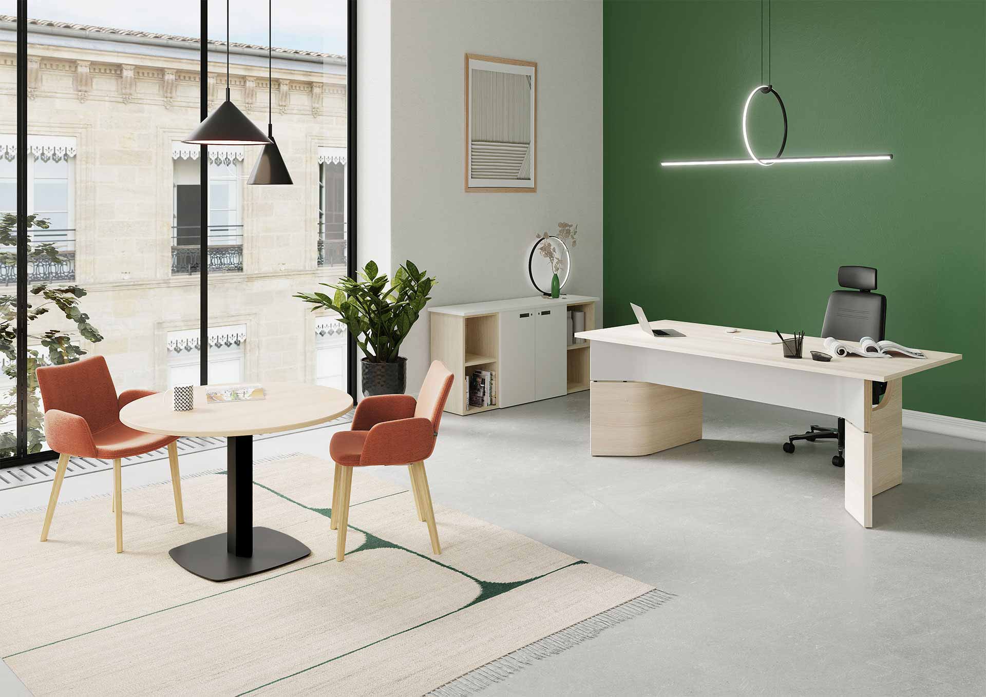 Bureau de direction design Duo - droit ou avec crédence - plateau verre trempé ou mélaminé - fabrication française_0