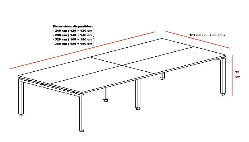 Ensemble de 4 bureaux Bench ECO - Mobel Linea - 180, Blanc, Acacia foncé_2