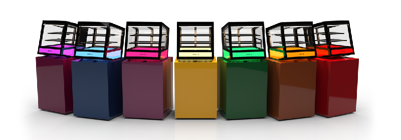 Vitrine réfrigérée de présentation cubique à poser base avec rétro illuminée et RGB QBO Sayl - SANS étagères_2