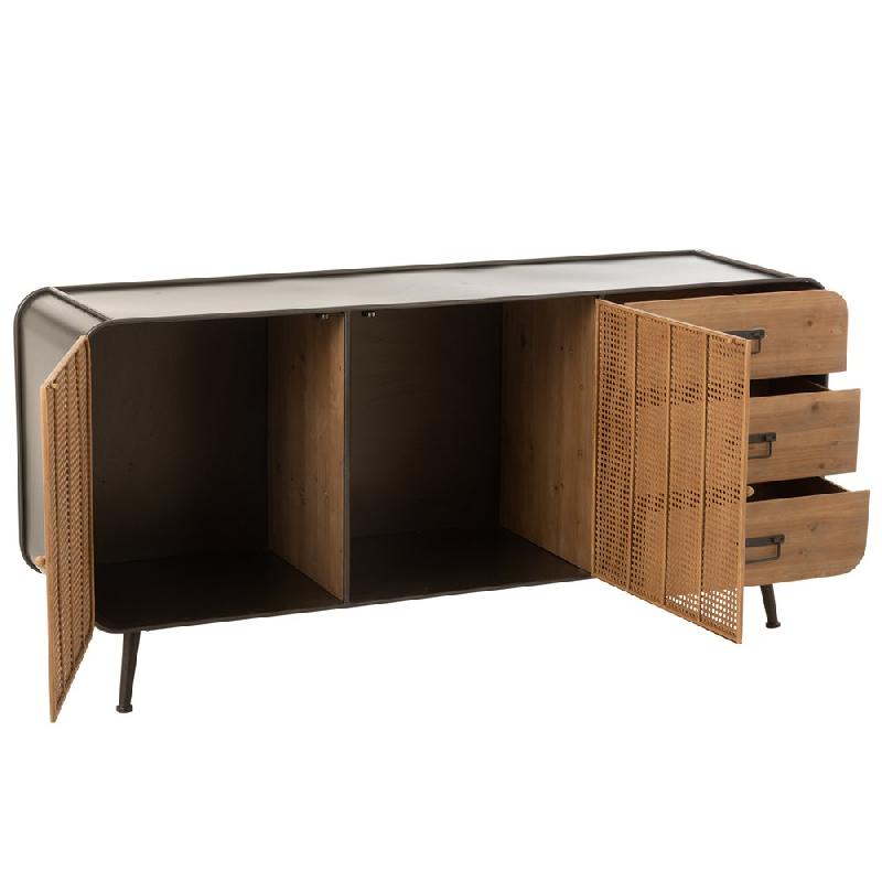 Buffet Tazzy - 2 portes quadrillées et 3 tiroirs en bois massif avec structure et piétement en métal_2
