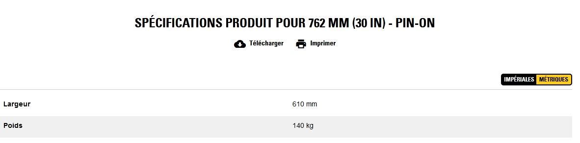 Godet d'excavation extra-robuste - caterpillar finance france - 762 mm (30 in) - pin-on - poids 140 kg_2