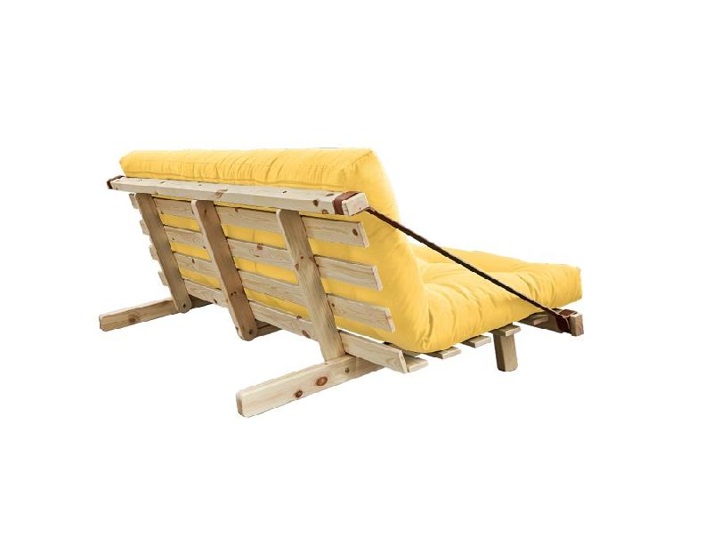 Banquette futon JUMP en pin massif - Coloris jaune - Couchage 130 x 190 cm - Design scandinave avec lanières en cuir_2